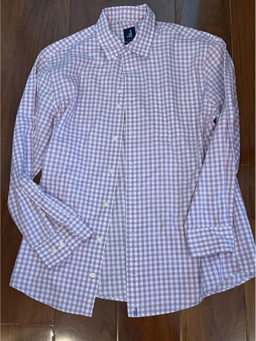 Johnnie-O Shirt Mens M Purple White Check Plaid Chambray Top Shelf 100% Cotton